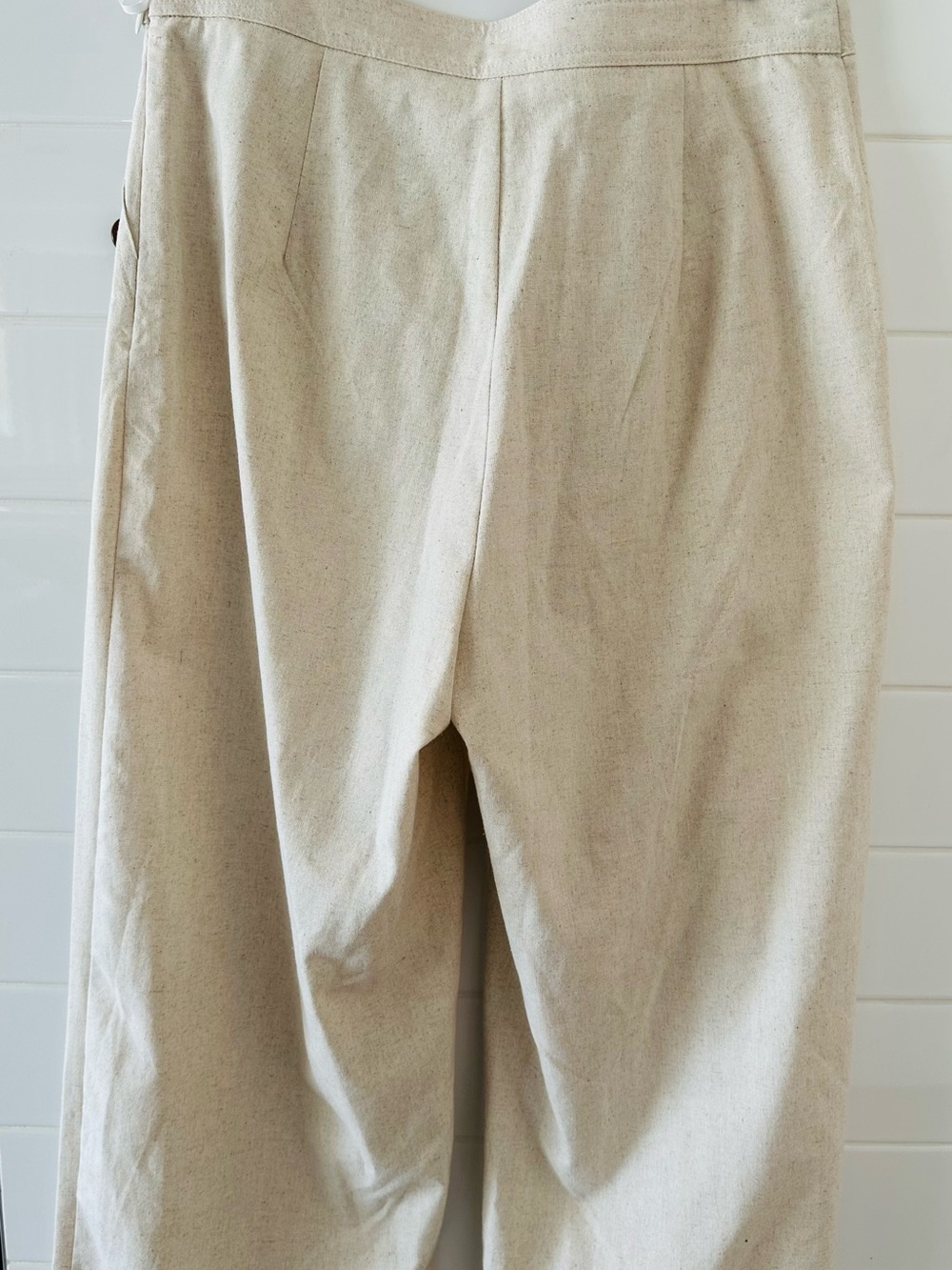 Commense Neutral Beige Sailor Linen-Blend Wide Leg Pants - Picture 6 of 8